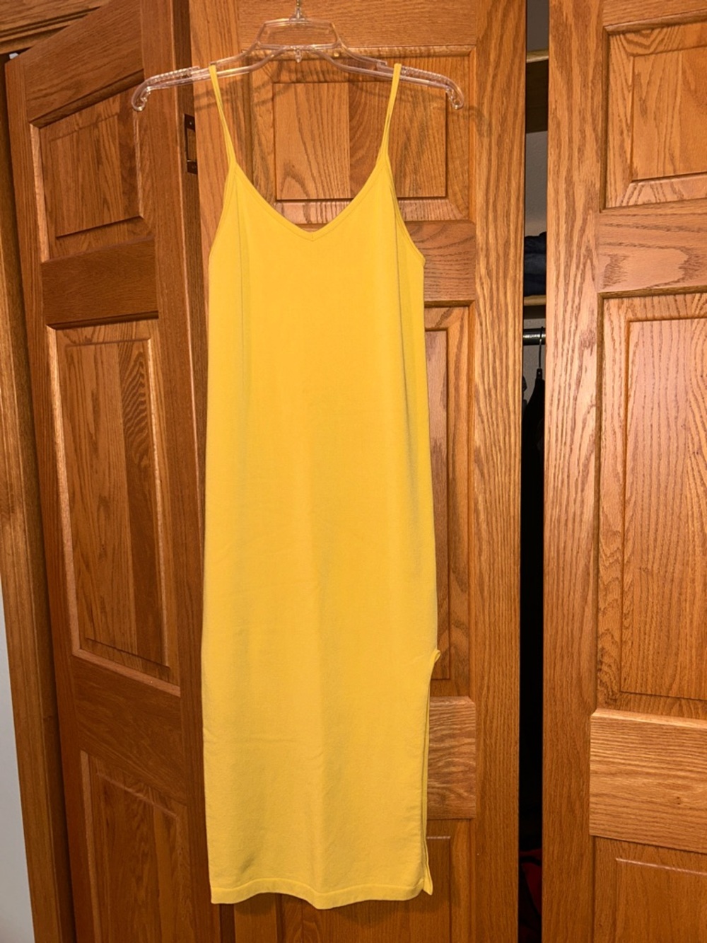 Yellow Midi Dress with Spaghetti Straps - THICK MATERIAL